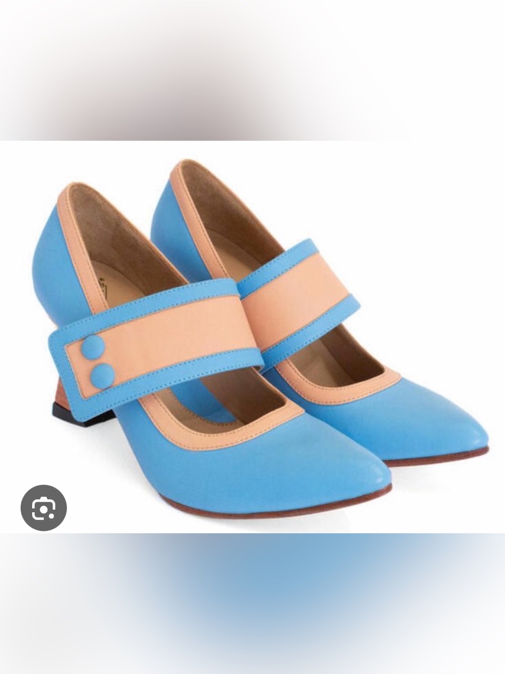 Fluevog NEW NO BOX Big Presence Zewde blue/peach retro Mary Jane heel -8.5